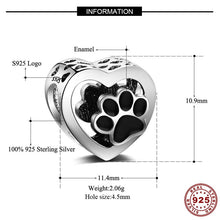 Load image into Gallery viewer, Original 925 Silver Cute Black Enamel Paw Pandora Charms Bracelet