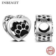 Load image into Gallery viewer, Original 925 Silver Cute Black Enamel Paw Pandora Charms Bracelet