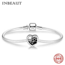 Load image into Gallery viewer, Original 925 Silver Cute Black Enamel Paw Pandora Charms Bracelet