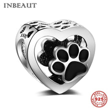 Load image into Gallery viewer, Original 925 Silver Cute Black Enamel Paw Pandora Charms Bracelet