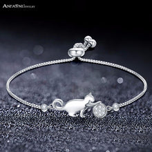 Load image into Gallery viewer, Silver Plated Cat Adjustable Charm Bracelet