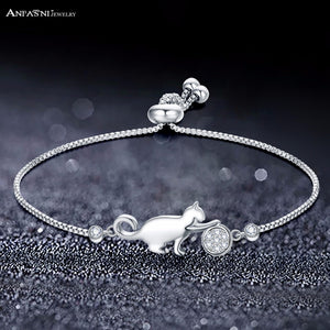 Silver Plated Cat Adjustable Charm Bracelet