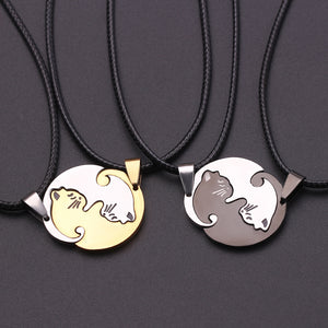 Stainless Steel Matching Cute Cat Pendants Necklaces